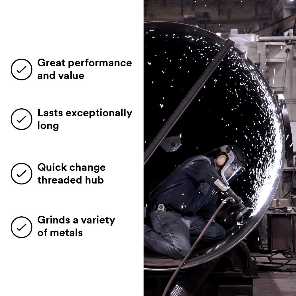3M Silver Depressed Center Grinding Wheel, 87448, T27 Quick Change, 7 in x 1/4 in x 5/8 in-11, Pack of 10, Deburring Edges, Heavy Stock Removal, Stainless Steel, Mild Steel, Right Angle Grinding