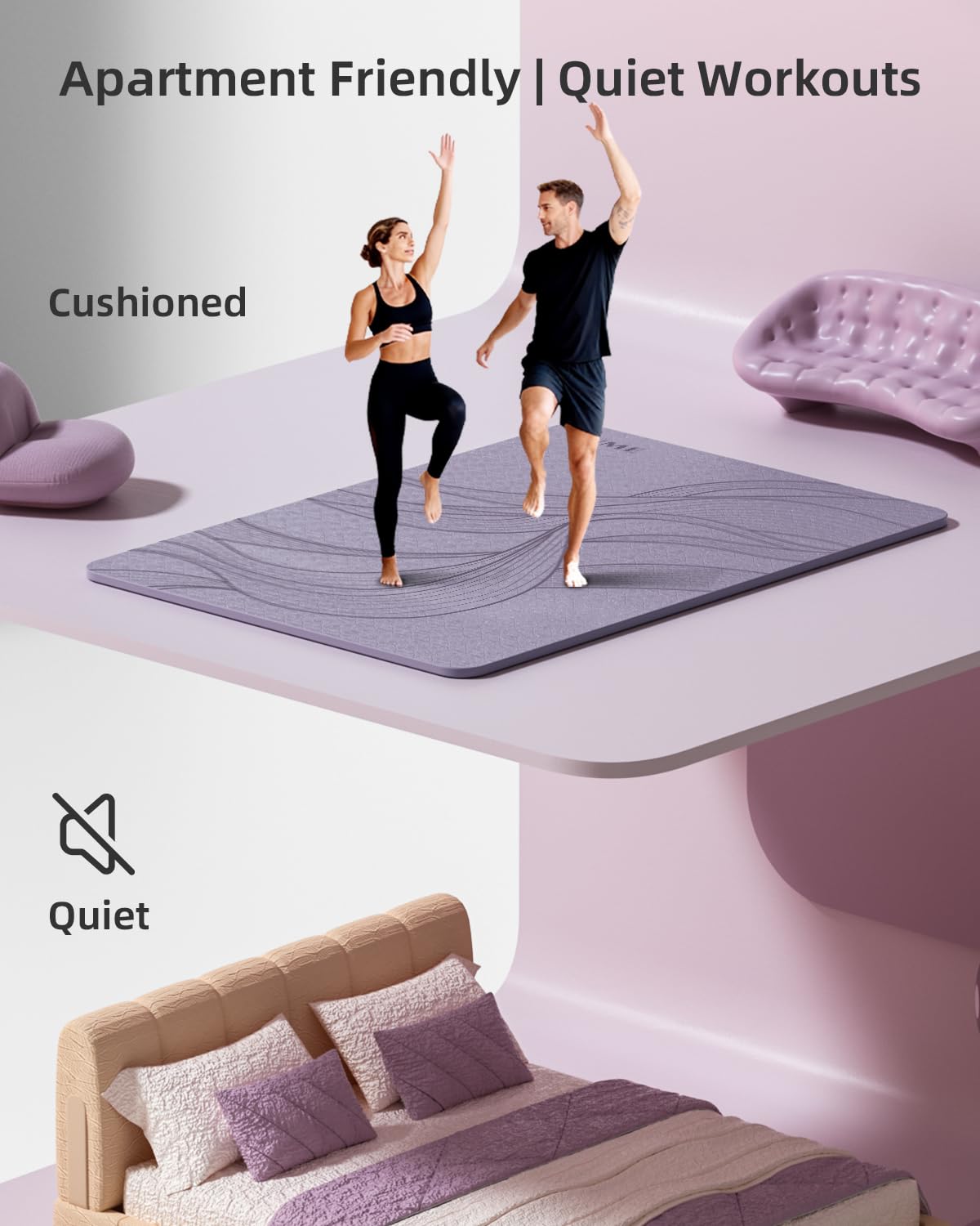 Large Yoga Mat (75.5"x47.6"x0.4"）Extra Wide & Thick 10mm, Non-Slip Exercise Mat, High-Density TPE Mat for Yoga Pilates & Home Gym Workouts(purple)