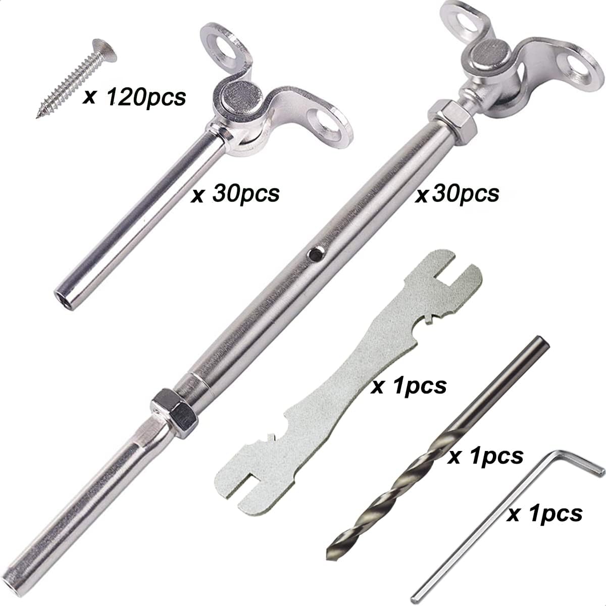 Sowtowe Cable Railing Hardware, 30 Pairs T316 Marine Grade Stainless Steel Cable Railing Kit for 1/8 Inch Cable Railing System, Adjustable Angle