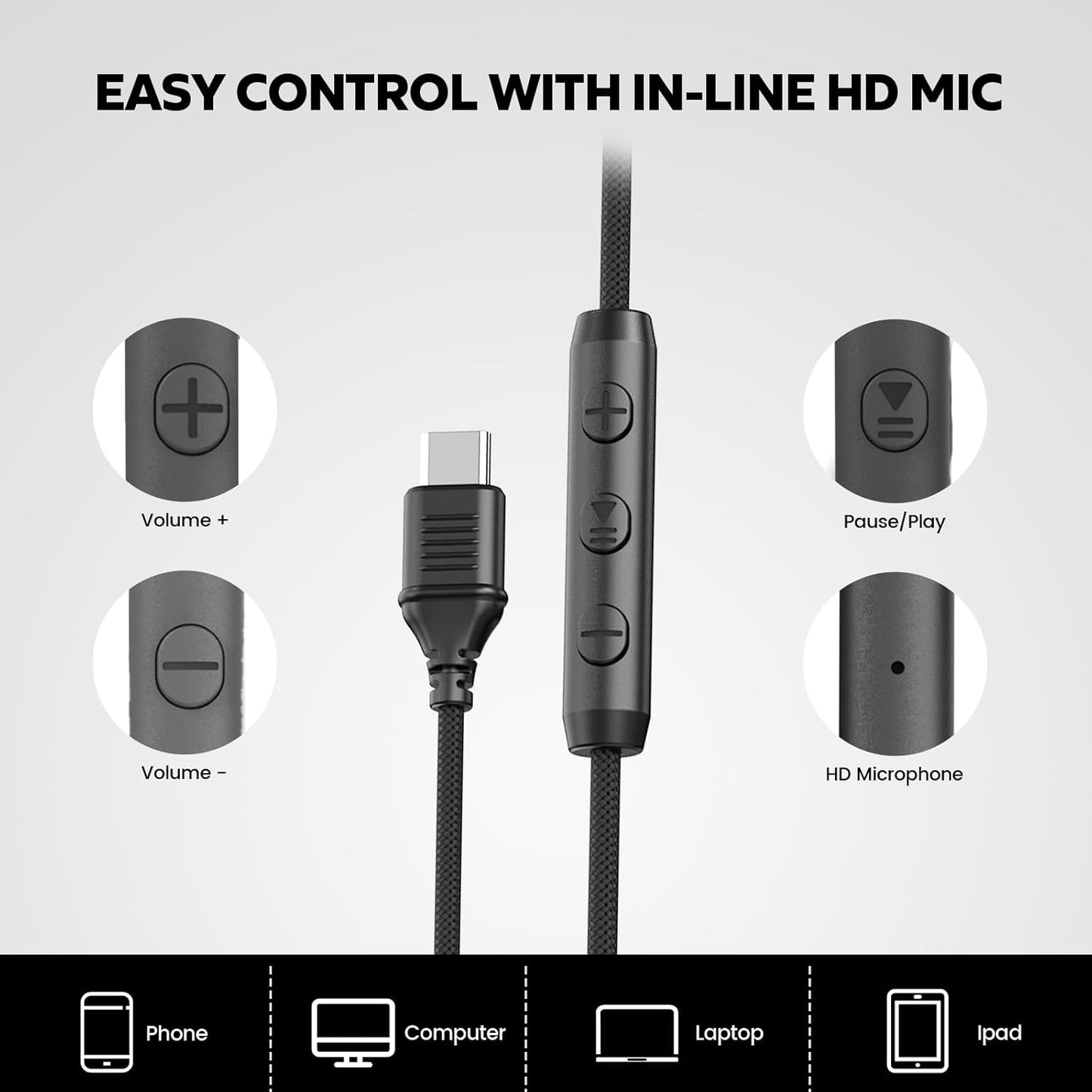 15/16/17, Cowyawn USB C Headphones Wired, Over Ear USB C Wired Headphones with Microphone, HD Stereo Sound, Volume