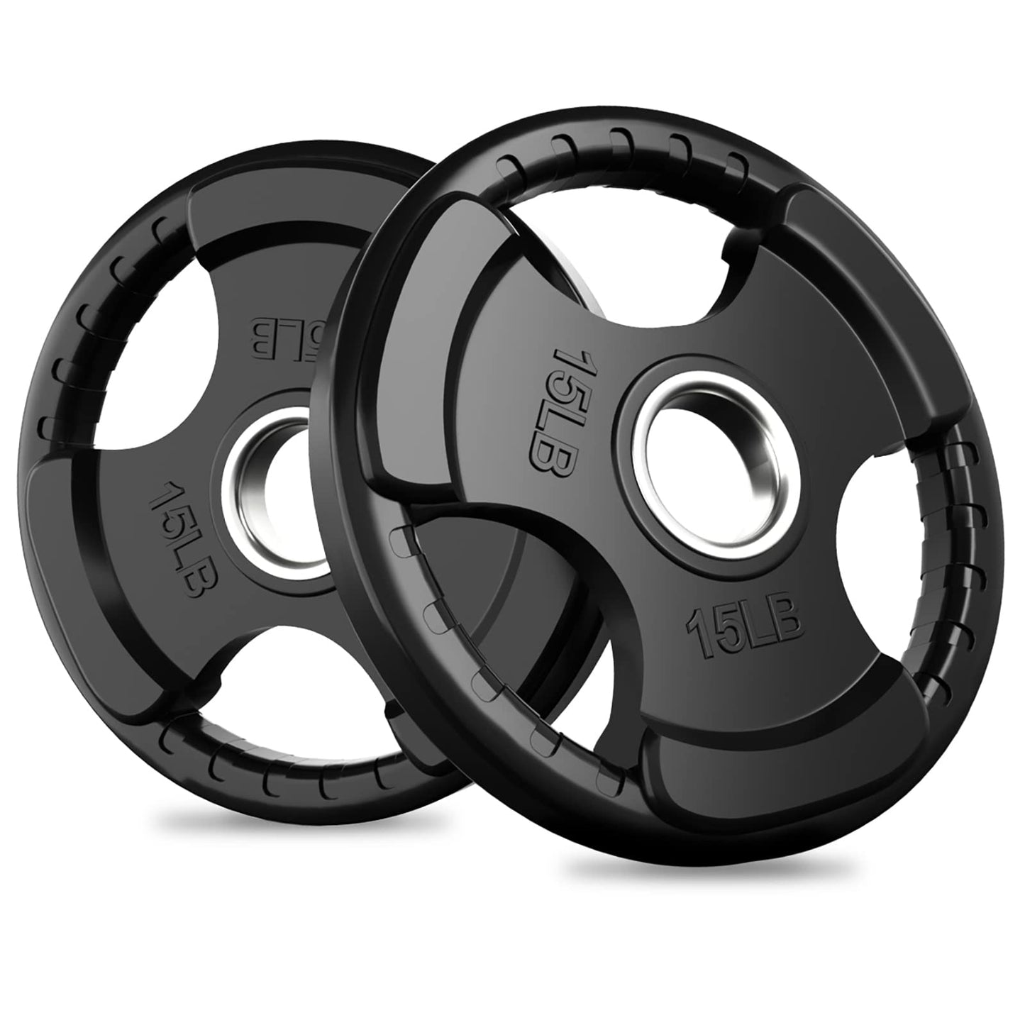 RitFit Weight Plates for Barbell, 2-Inch Olympic Rubber Grip Plates for Weightlifting and Strength Training in Home & Gym, Single, Pair and Sets(15LB, Pair)