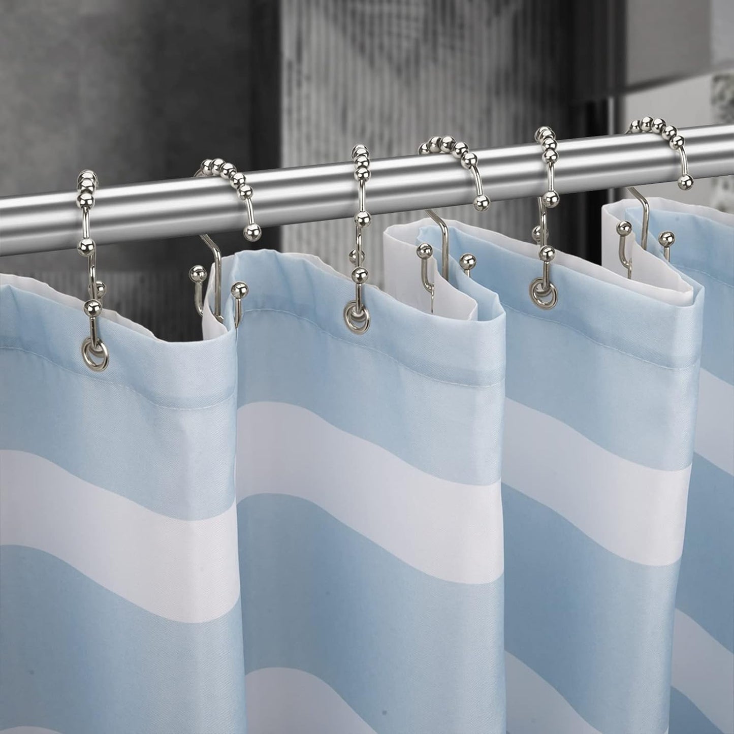 Titanker Shower Curtain Hooks - Rust Resistant Metal Double Glide Rings, Set of 12 - Nickel Finish