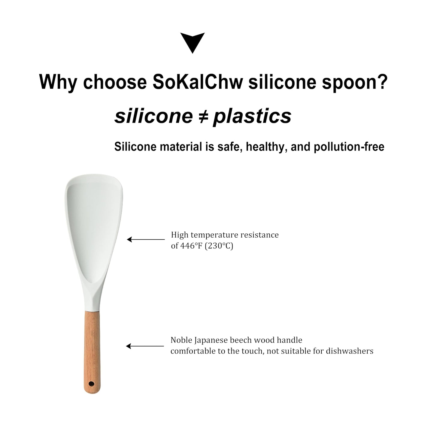 SoKalChw Spatula Spoon and Rice Spoons with Wooden Handle, Food Grade Silicone Great for Cooking, Mixing, Scooper, Scrape, Non stick Heat Resistant (white - Rice set 2 pcs)