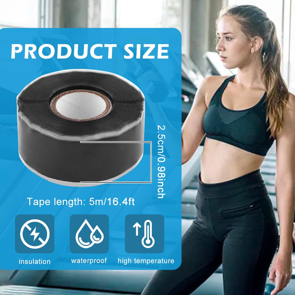 Qelirone Grip Tape - 16.4FT Self Fusing Silicone Tape, Rubber Grip Wrap for Pull Up Bars, Barbells, Dumbbells, Gym Equipment, Bike Handles(Color:Black)
