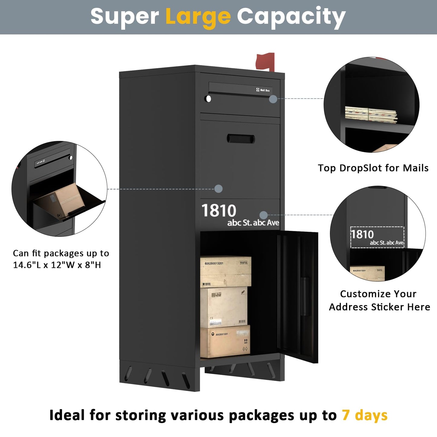 Package Delivery Boxes for Outside, Lockable & Waterproof Parcel Drop Box for Porch, Anti-Theft Mailbox with Custom Address Stickers,Assembly(14.5 * 17.5 * 43 in)