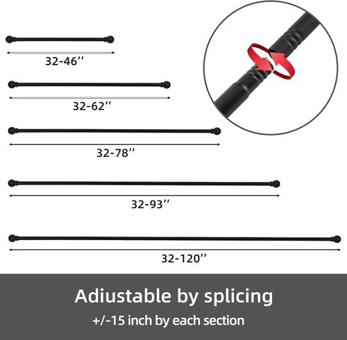 GXOACKJ Heavy-Duty Curtain Rod Set - Decorative Matte Black, 48 to 84 Inches, Includes Brackets