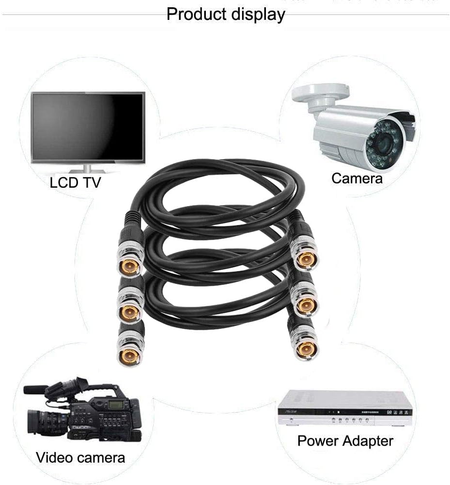 JOINSI 3-Pack 10ft 75-Ohm BNC Male to BNC Male Jumper Cable Extension Connector for CCTV DVR to TV System
