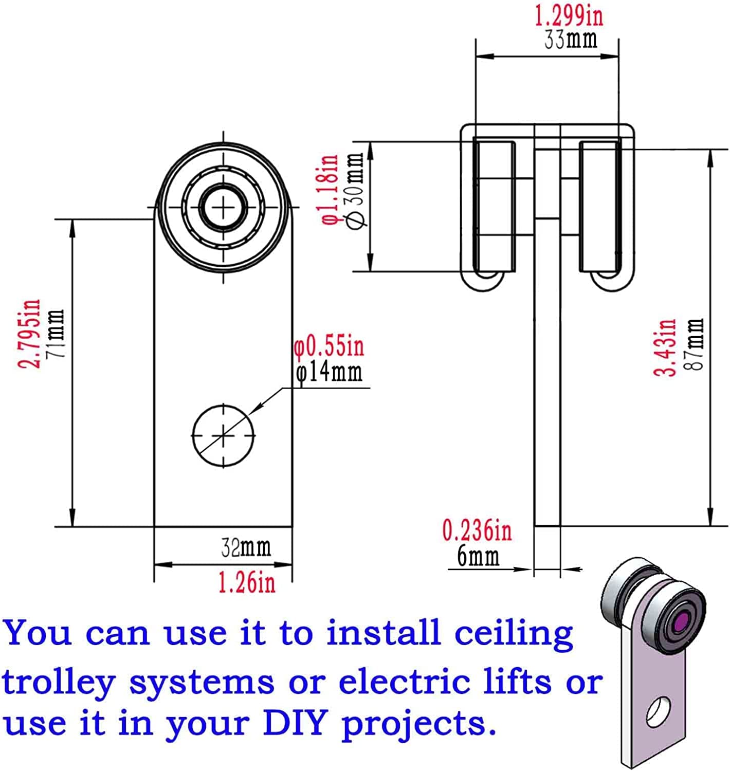 SKTREX 2 Wheel Trolley Assembly Rollers Two Bearing Trolley Assembly for 1-5/8" Wide and All 1-5/8" or Taller Strut Channel 30 pcs