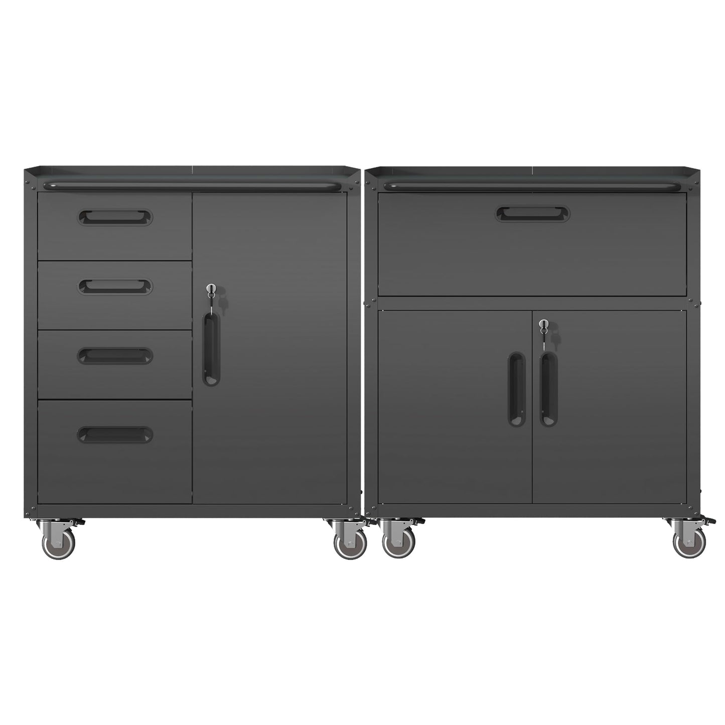 VIYET 2-Pack Rolling Garage Tool Cabinet,Heavy Duty Steel Rolling Tool Chest with Lockable Doors & Adjustable Shelves,Mobile Workshop Storage Cart for Garage Organization,Black