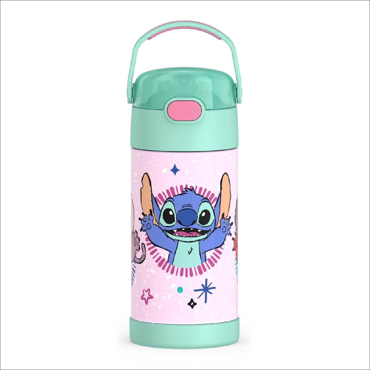 THERMOS FUNTAINER Water Bottle - 12 Ounce Kids Stainless Steel Vacuum Insulated with Straw - Stitch Design