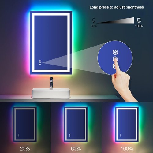 LOAAO LED Bathroom Mirror - 28" X 32" Dimmable, Anti-Fog, RGB Backlit with Memory Function