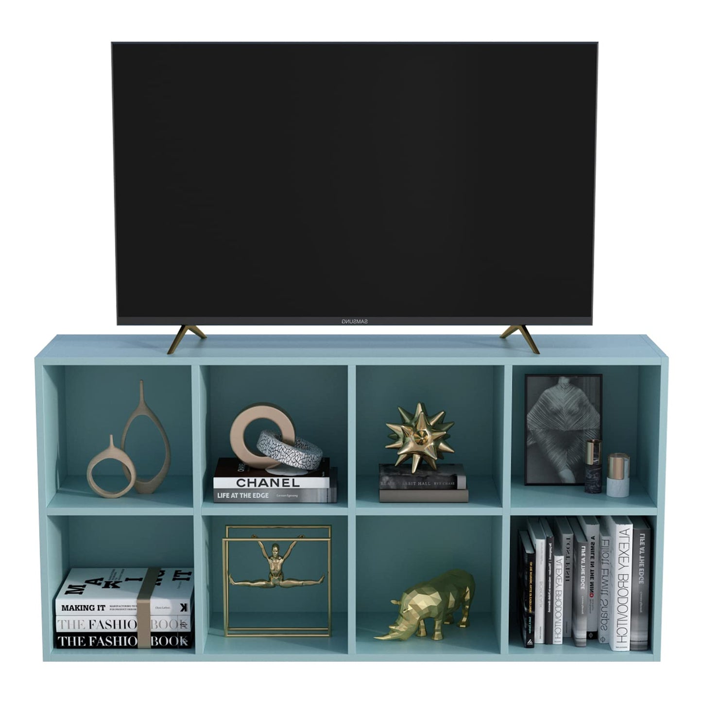 OSCHF 8-Cube Storage Shelf Bookcase - Wooden 4-Tier Floor Standing Open Bookshelf, Modern TV Stand up to 55 Inchs for Home and Office, Light Blue