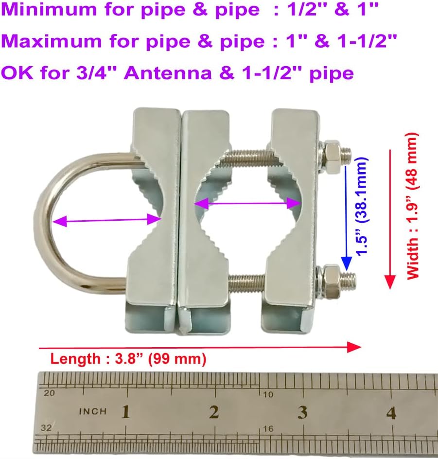 UngSung 2 Sets Double Antenna Mast Clamp V Jaw Block with U Bolts Anti-Rust Finished for TV CB Ham Antenna