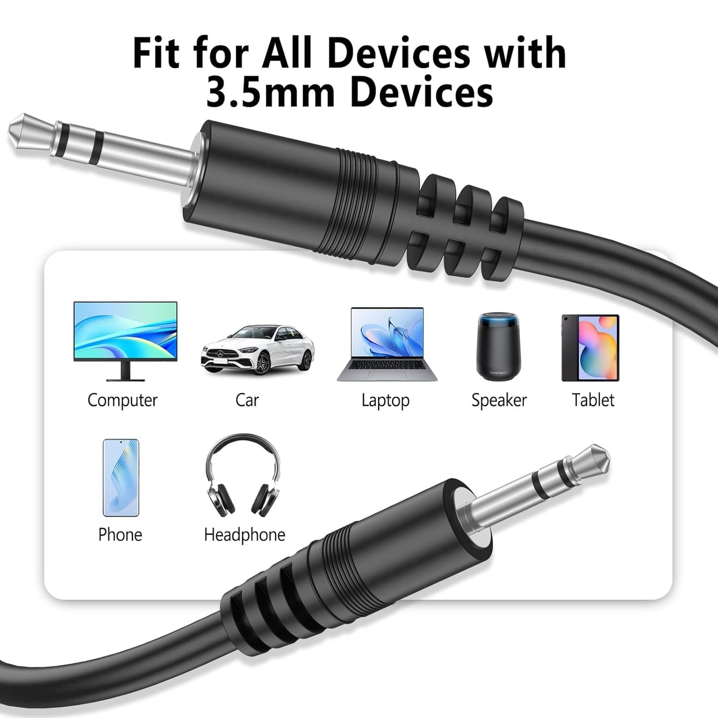 2 Pack (3.3ft/1m), 3.5mm Vancle Aux Cable Audio AUX Cord (Male to Male) for Headphones, Car, Home Stereos, Speaker