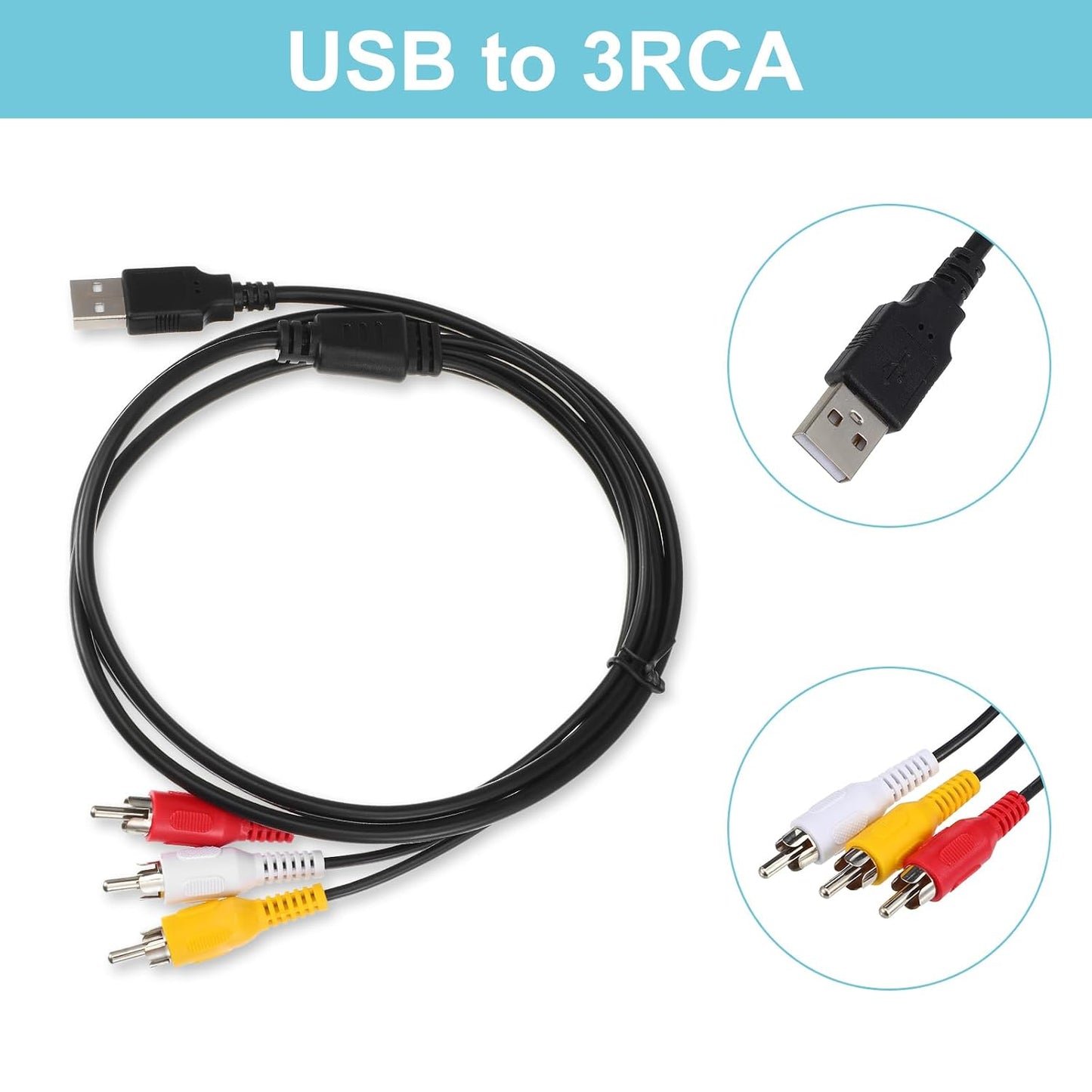 Zelphvt 5ft USB to RCA Cable USB Male to RCA Male Stereo Audio Cable Converter USBs RCAs Audio Cables for DVDs Digital