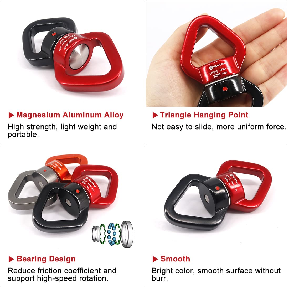 NewDoar Swing Swivel,30KN CE Certified Micro Rotator Swivel Device for Swing Aerial Dance/Yoga/Swing/Hanging Hammock/Rock Climbing Tree Arborist(Red/Black)
