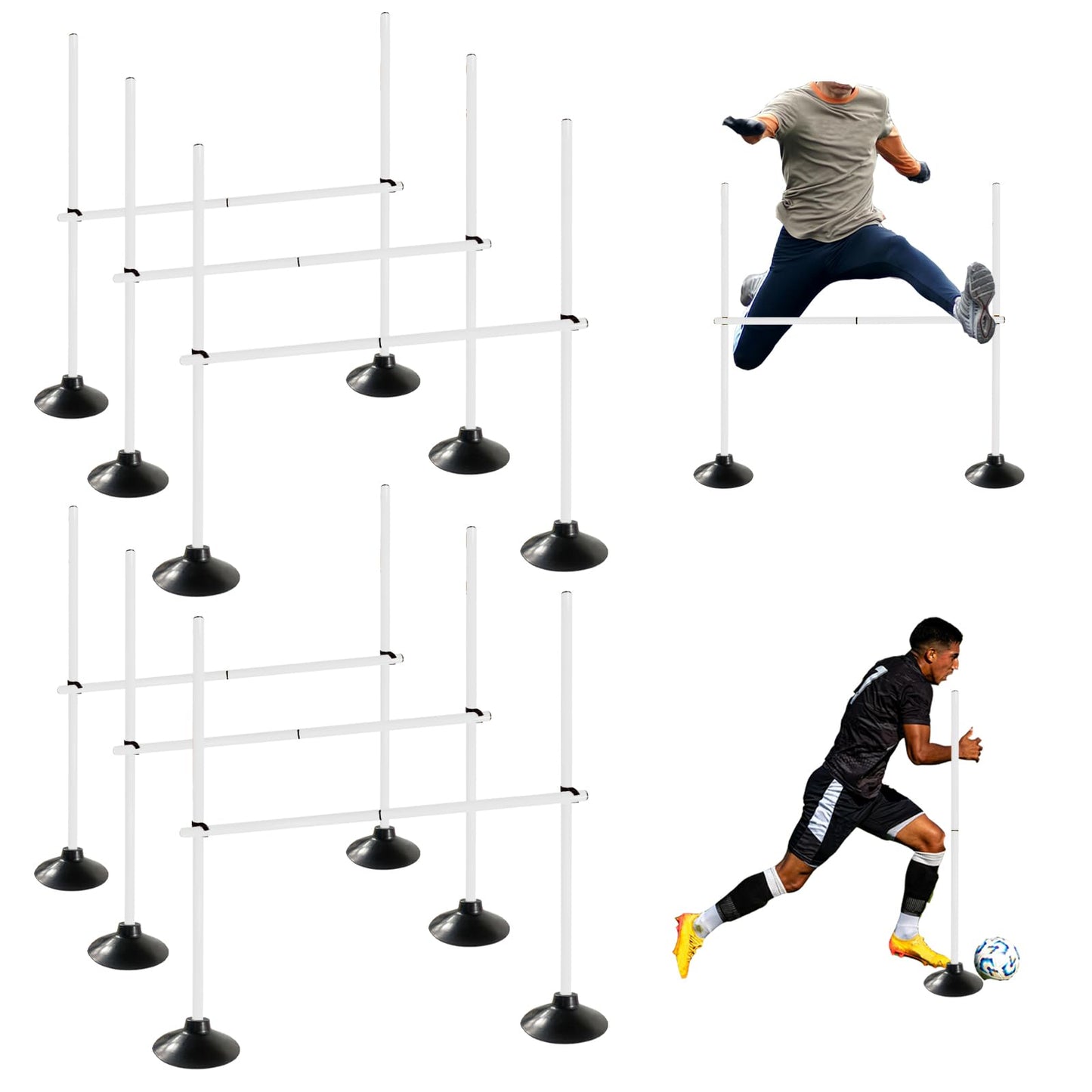 TNZMART 4.9 FT and 3.3 FT White Agility Poles Adjustable Hurdles for Soccer Football Speed Training Equipment Track and Field (Pack of 6, 4.9 FT)