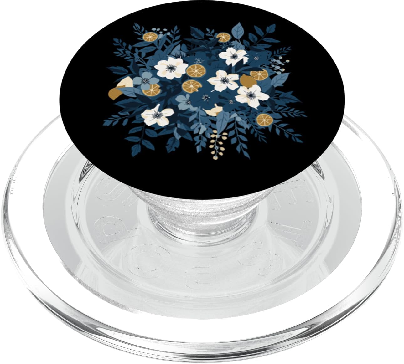 Botanical Citrus Floral Navy Orange Aesthetic Midnight Blue Botanical Citrus Floral Bouquet PopSockets PopGrip