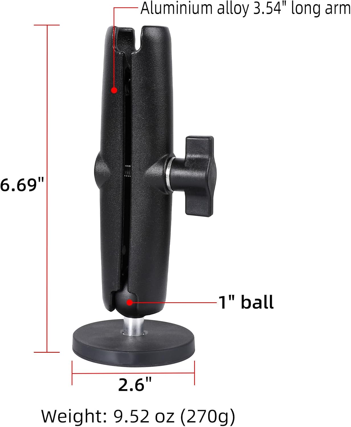 FPN 66mm 25mm /1 inch 5.91" Diameter Round Heavy-Duty Magnetic Base Mount with Rubber Coating Ball & Double Socket Arm