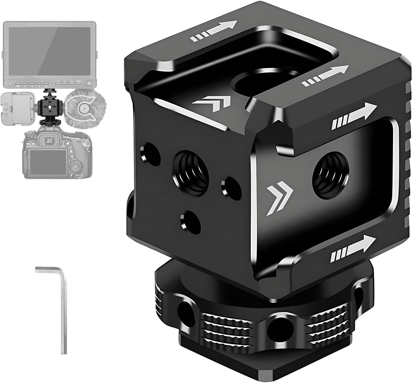 3 1/4"-20 Port Cold Shoe Mount Adapter with Thread for Camera Cage Flash LED Monitor Microphone, Aluminum Camera Triple