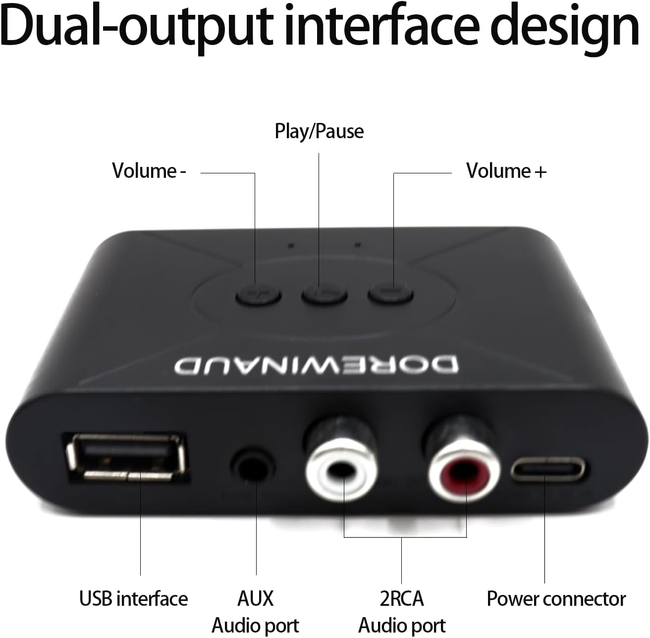 DOREWINAUD 5.3 Bluetooth Audio Receiver, Wireless Audio Receiver RCA Adapter for Stereo, USB Flash Drive/NFC One Key