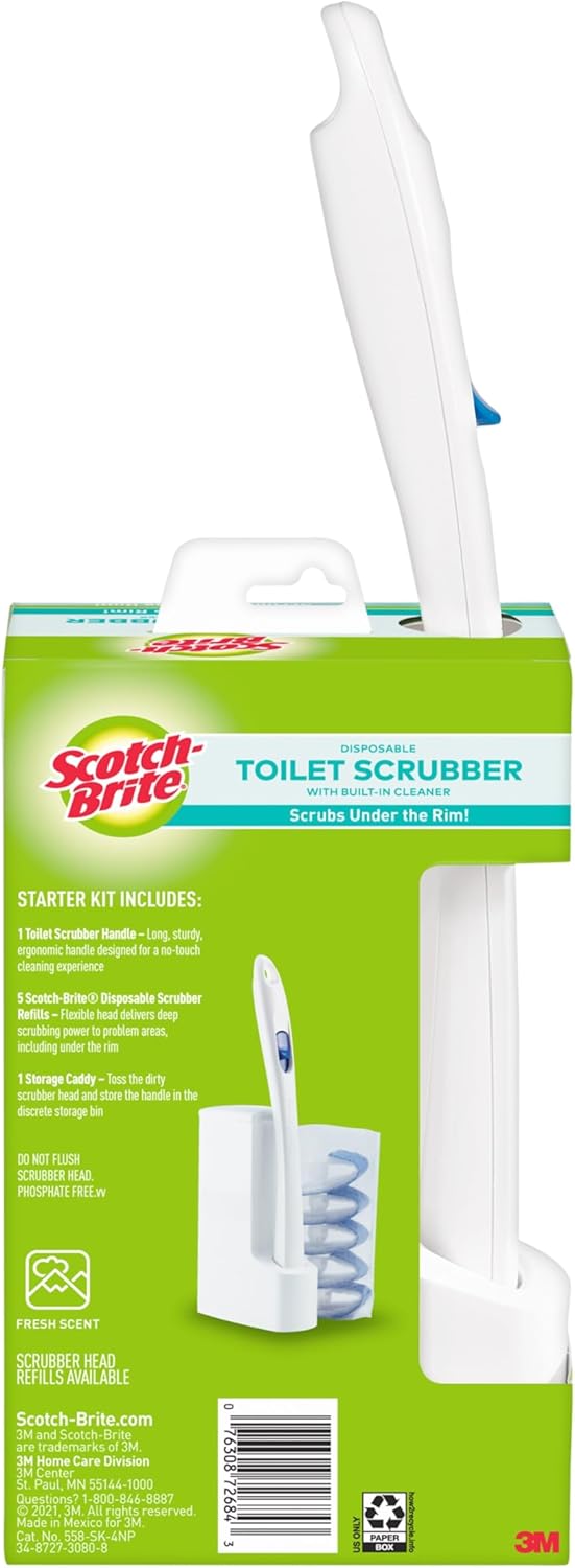 Scotch-Brite Toilet Scrubber Starter Kit - Disposable Refills with Bleach Alternative | Includes 1 Handle & Caddy