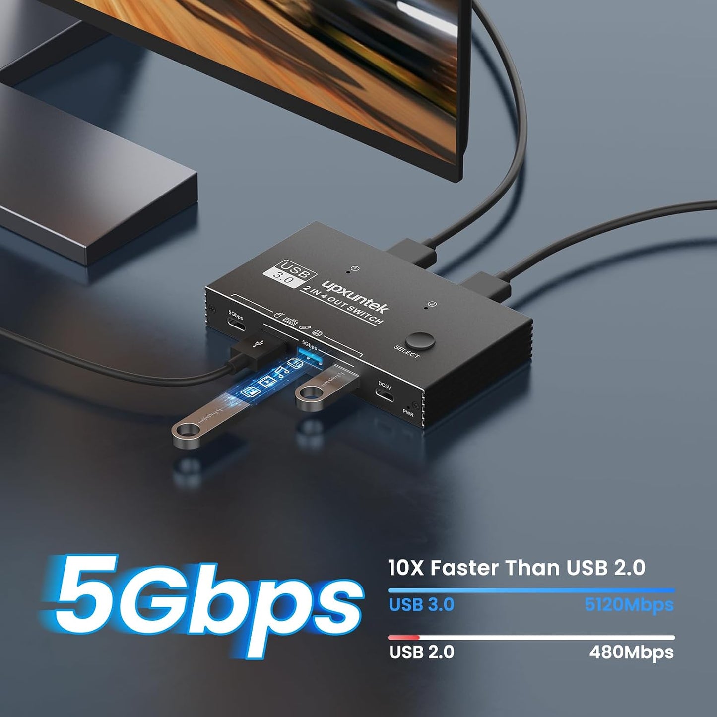 upxuntek 3.0 2 4 5Gbps USB Switch Selector, Computers Sharing USB Devices, High-Speed Switch for Keyboard, Mouse