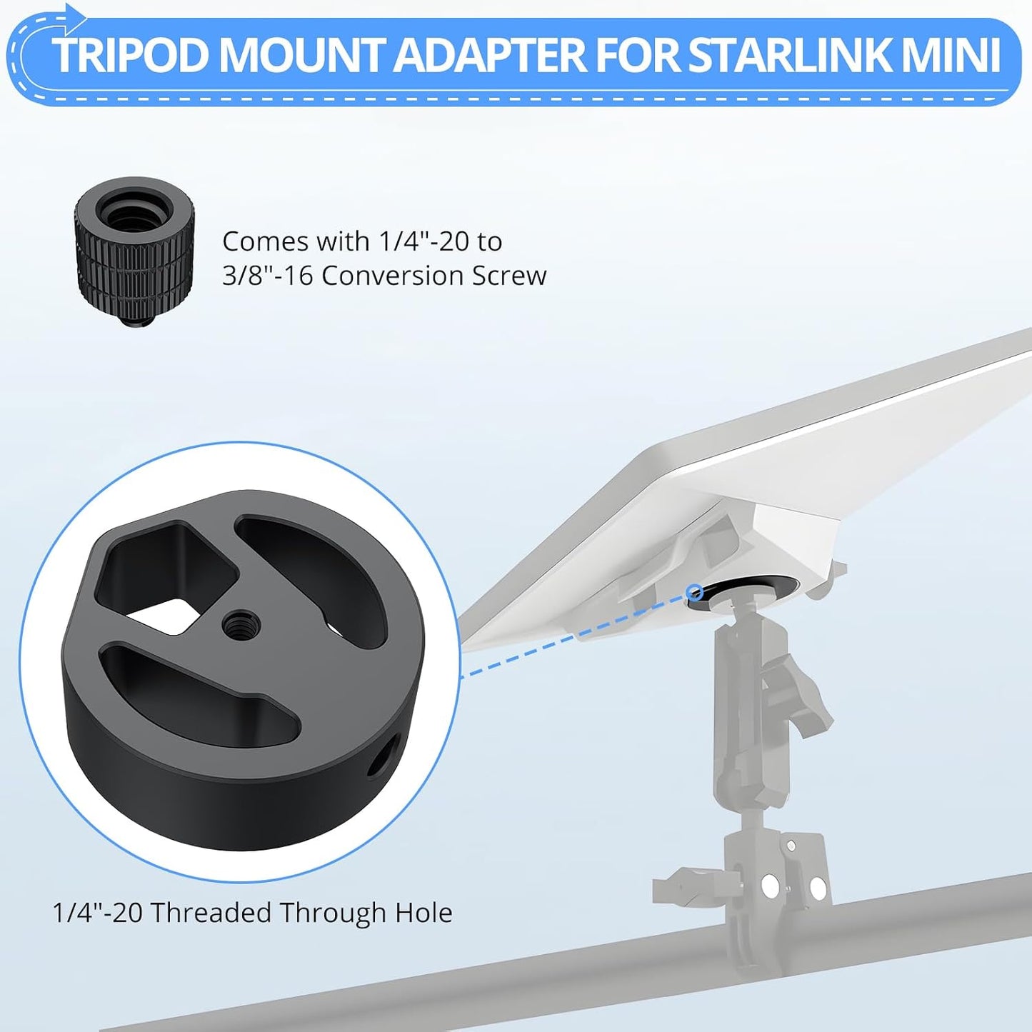 CAMWAY 1/4"-20 3/8"-16 Star-Link Mini Tripod Adapter - Aluminum Alloy Tripod Adapter and Threads, Star-Link Mini