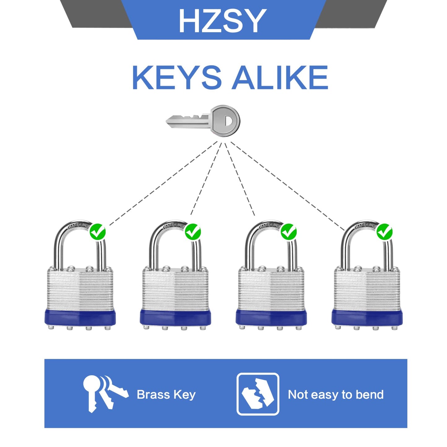 HZSY Padlocks Keyed Alike, Pack of 6, Laminated Steel Keyed Lock (1-9/16", 40mm), Padlocks with Same Key, Normal Shackle, for Toolbox, Locker & StorageUnit or More