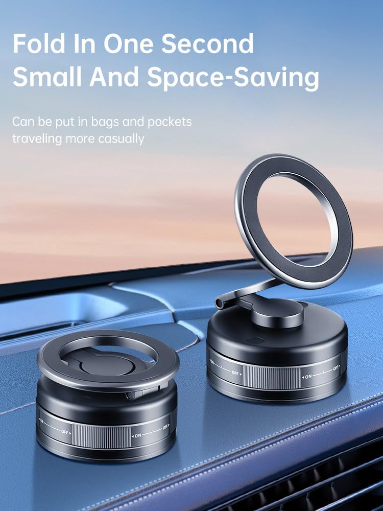 Caiwongtech 360 Vacuum Magnetic Suction Phone Holder, Rotatable Foldable Retractable Hands-Free Suction Cup Phone Mount