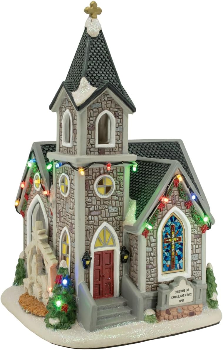 Skiennix Corner Cathedral Christmas Village - Porcelain Design with LED Lights