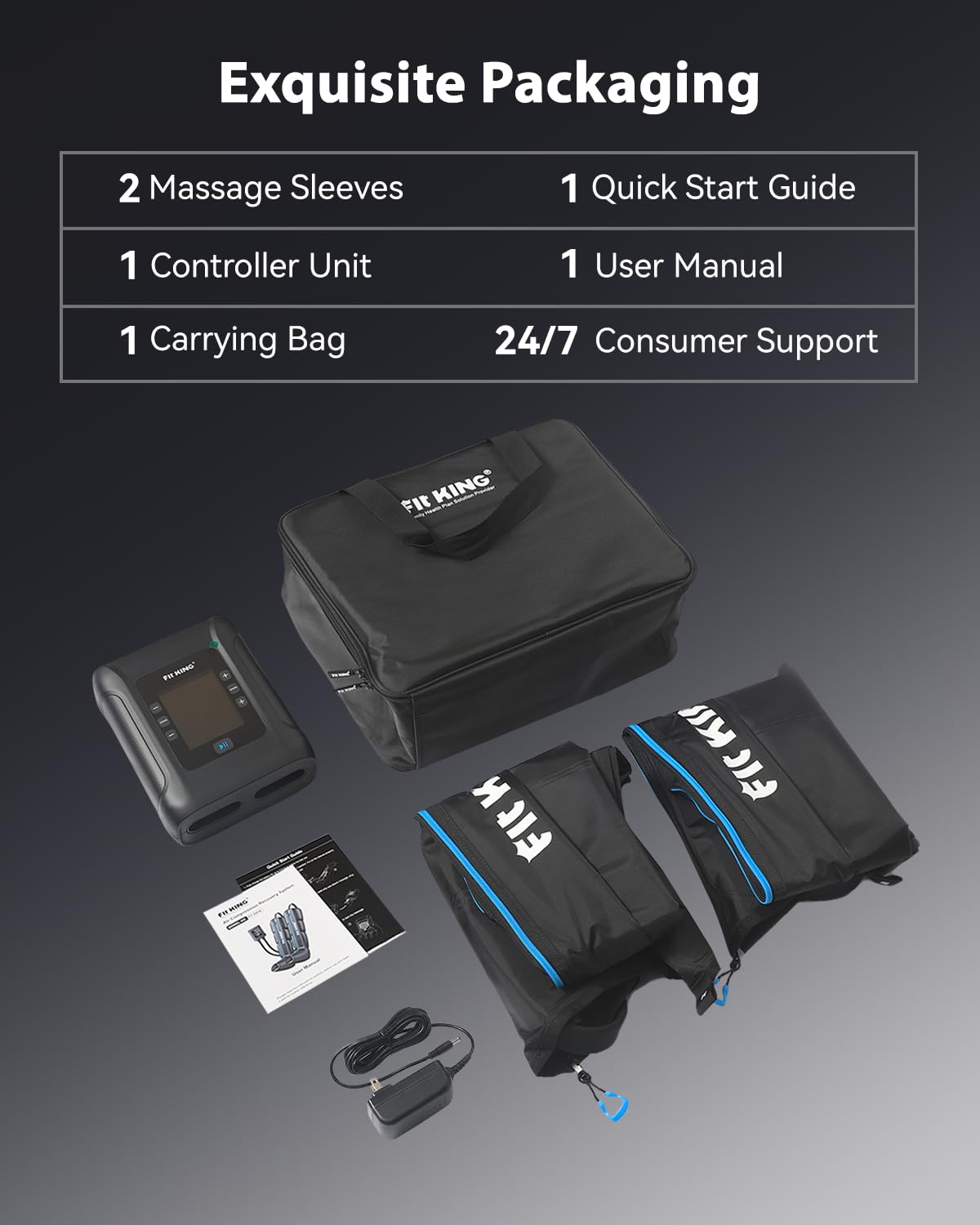 FIT KING Professional Air Compression Leg Recovery System, Cordless Rechargeable Leg Compression Massager Boots for Fast Recovery & Improved Circulation, Compression Boot for Athletes (Medium)