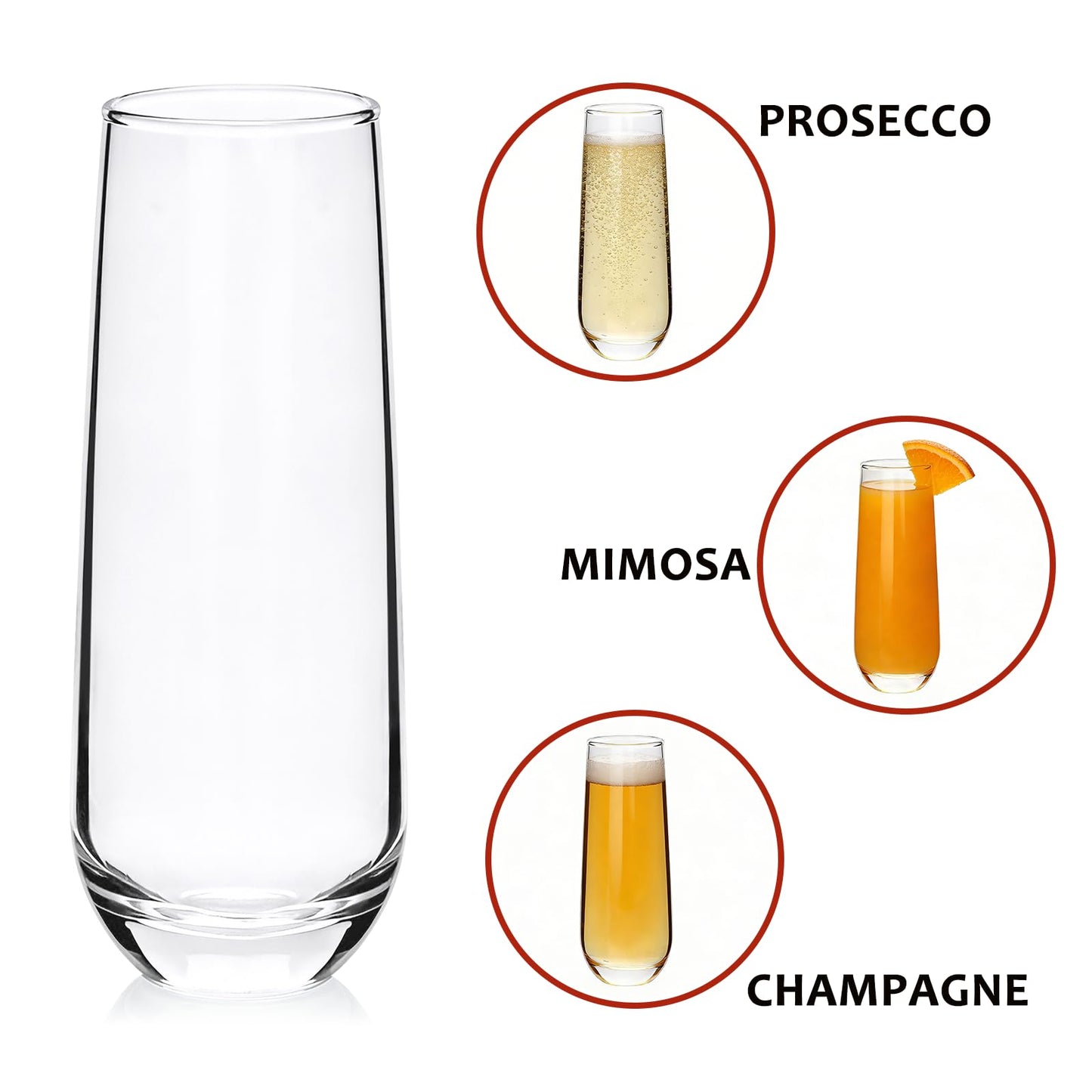 Ufrount Stemless Champagne Flutes Set of 16, 9.5 oz Champagne Glasses, Multi-purpose Mimosa Glasses for Prosecco, Cocktail, Water, Weddings, Bar and Parties