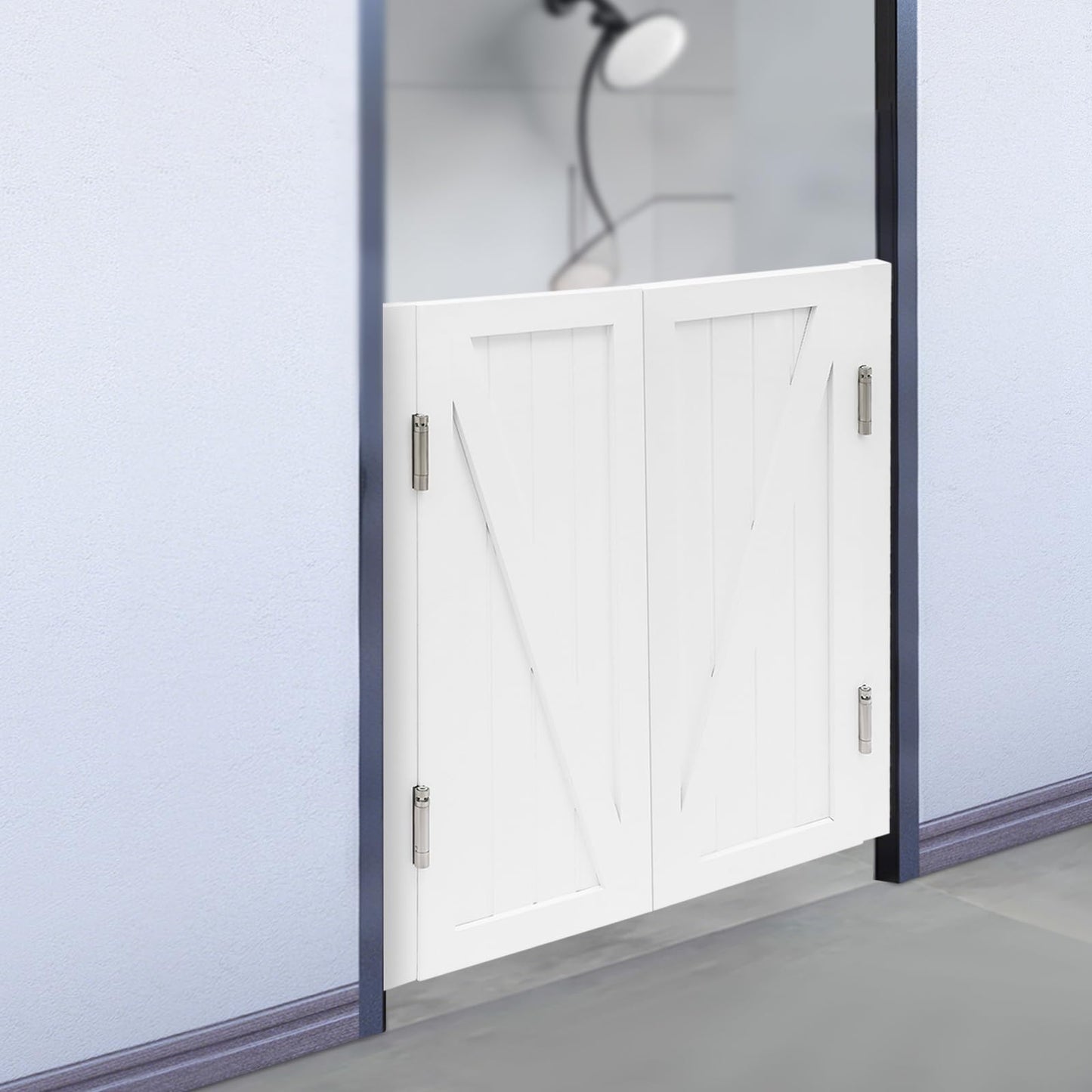 Swinging Doors, Interior Saloon Partition Doors with Stainless Steel Hinges, Wood Cafe Door, Auto Close Two-Way Open Half Door for Hallway Kitchen Bar Porch Pub Entrance (White, 31.5x35.43in)