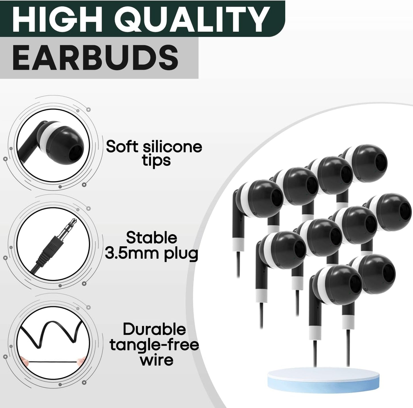 Gaosen 50 Pack Set (GS01,50 Kids Earbuds for School Classroom,Wholesale Class Wired Bulk Earphones for Children