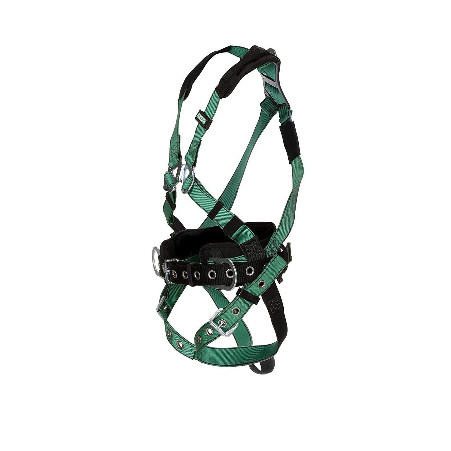 MSA 10197364 V-Form Construction Harness - Standard (Medium), D-Ring Configuration: Back/Hip, Tongue Buckle Leg Straps, with Shoulder Padding, Full Body Harness