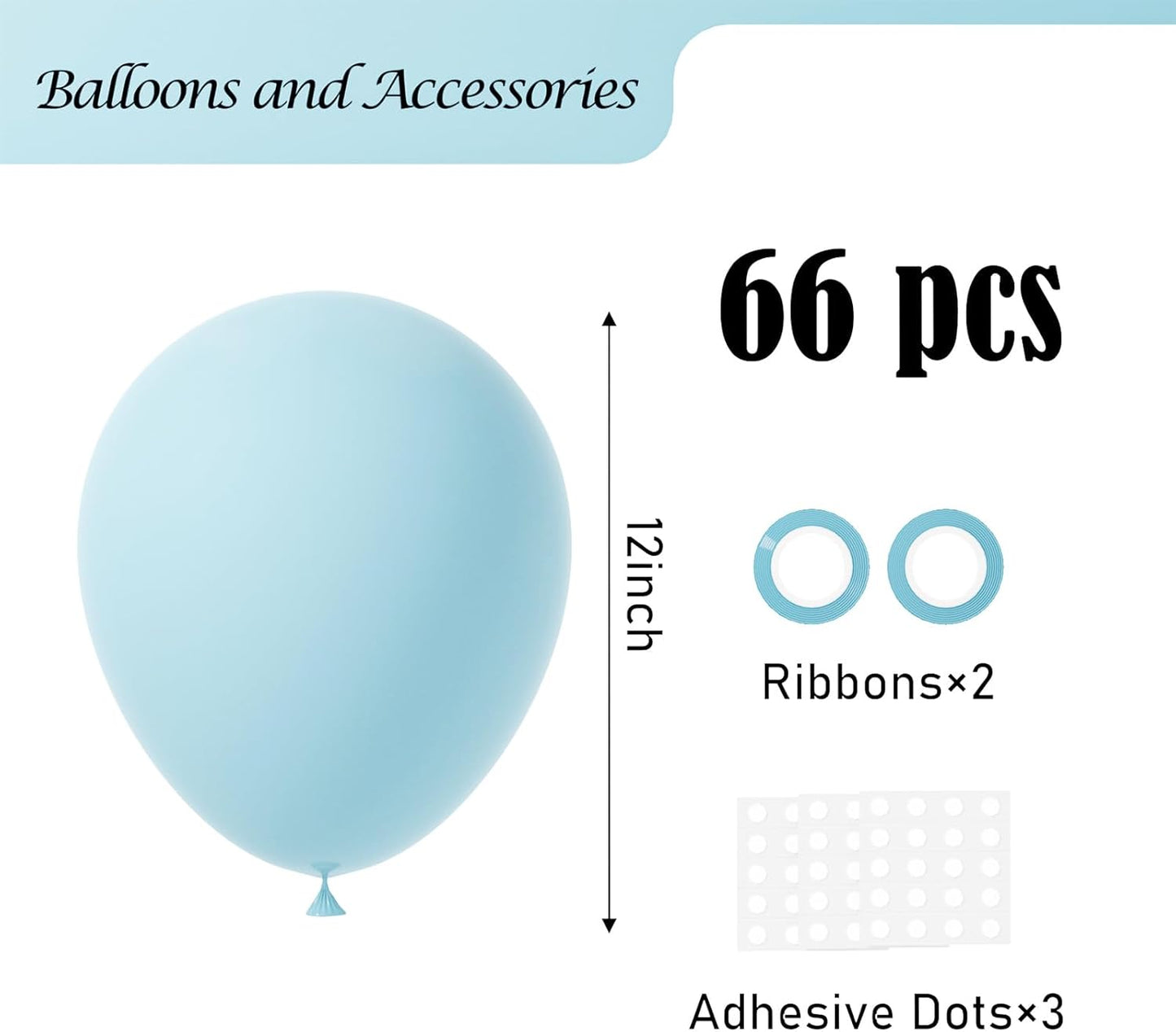 Voircoloria Aqua Blue Balloons - 12-Inch Latex Party Balloons, 66-Pack for Weddings, Birthdays & Celebrations