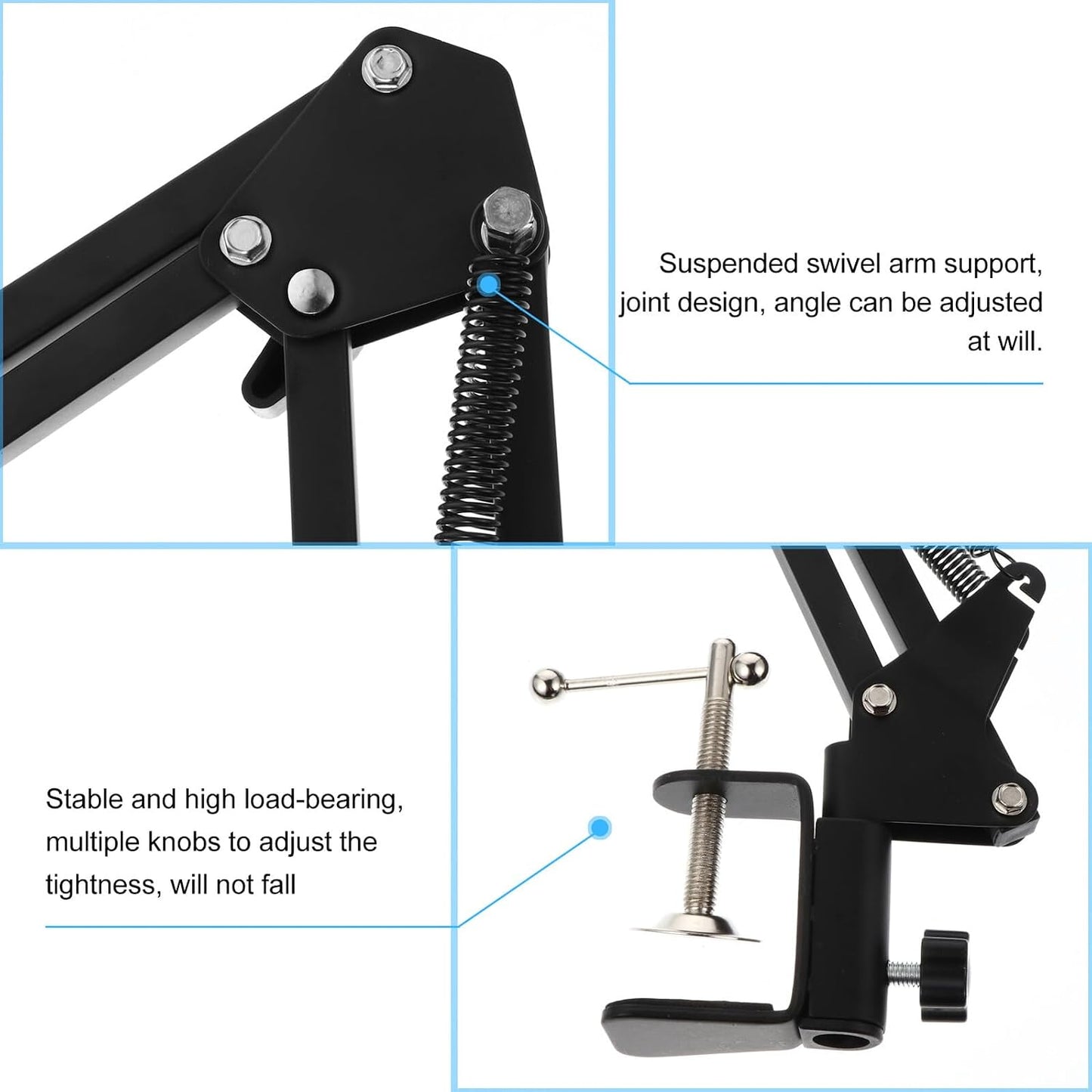 DIYEAH 1/4 Inch Metal Webcam Clamp Desktop Stand with Adjustable Scissor Arm Boom, Screw Interface, Black Suspension