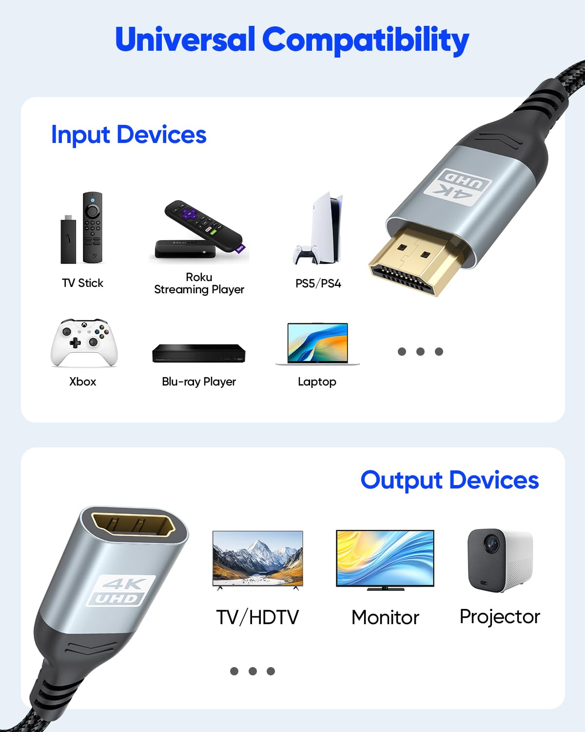 20 4K 20FT, 4K@60Hz, 2K, 1080P, PS5 HDMI Extension Cable FT, HDMI Extender Cable Male to Female Adapter Extension Cord