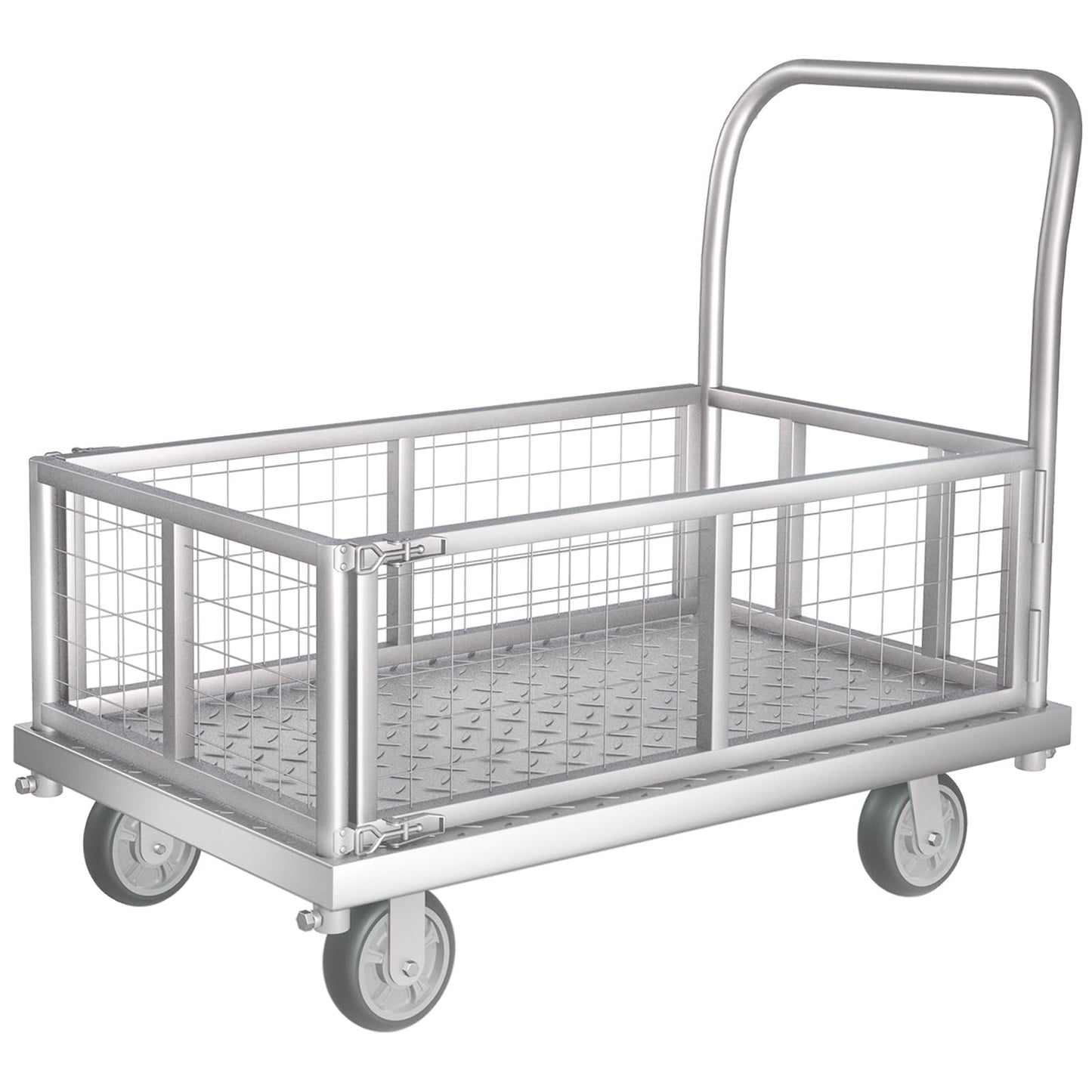 4-in-1 Platform Truck Cart with Cage, Multi-Purpose Heavy Duty Steel Flatbed Cart with 2200lbs Capacity Platform Hand Truck 6" Wheels Push Cart Dolly for Groceries, Garage, Warehouse (41“L x 24" W)
