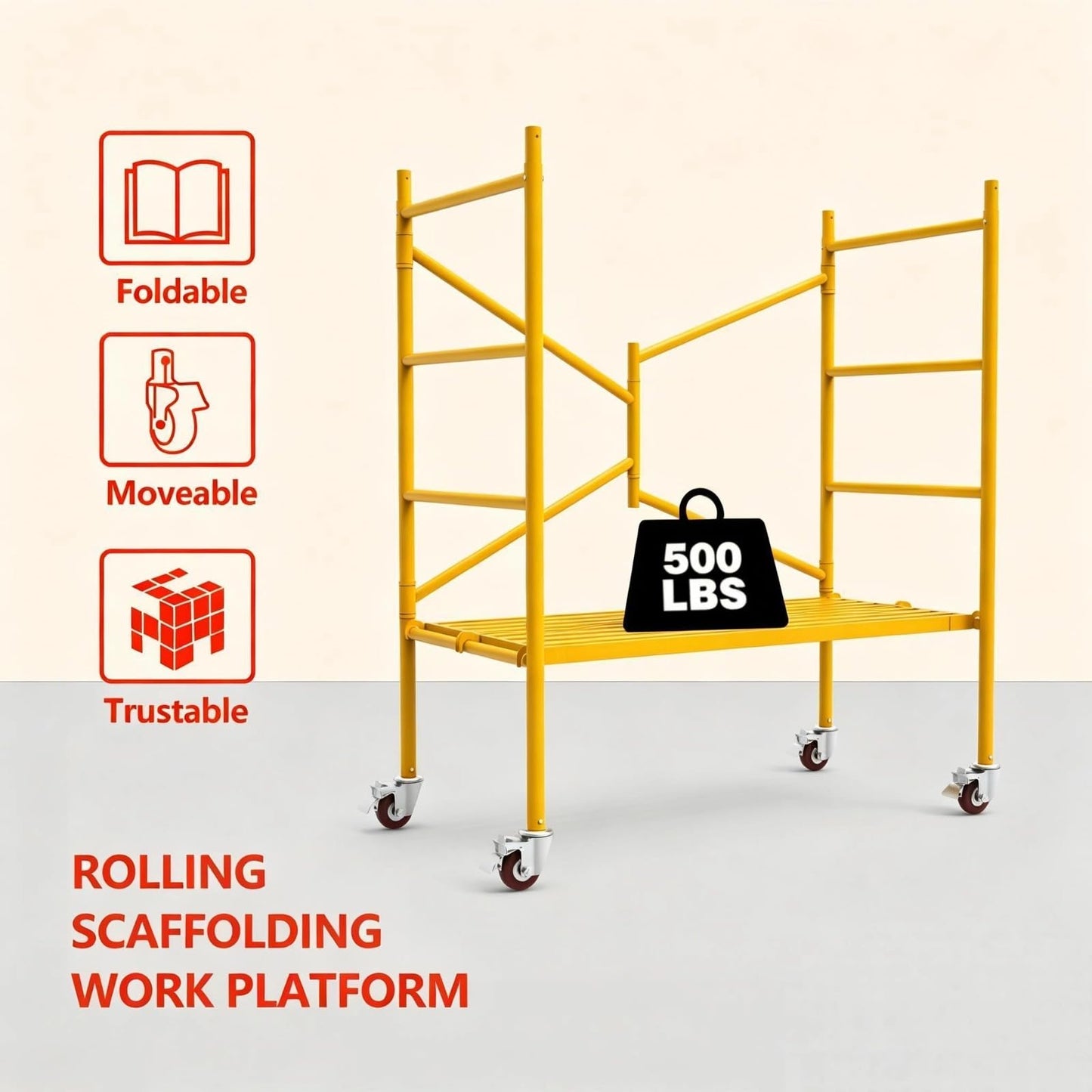 Scaffolding Platform, 800 LBS Capacity Heavy Duty Rolling Scaffold with Locking Wheels, Portable Mobile Scaffolding for Construction Site, Building Renovation, Roofing, Painting & Maintenance