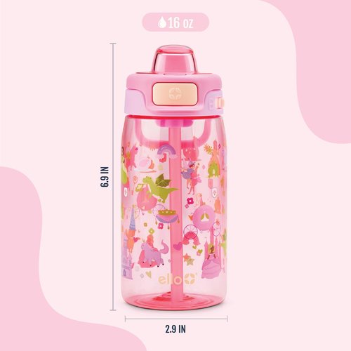Ello Kids Pop & Fill 16oz Tritan Plastic Water Bottle with Quick Fill Technology, Leak Proof Locking Lid, Sip & Chug, BPA Free, Dishwasher Safe, For School, Lunchboxes, Royal Palace
