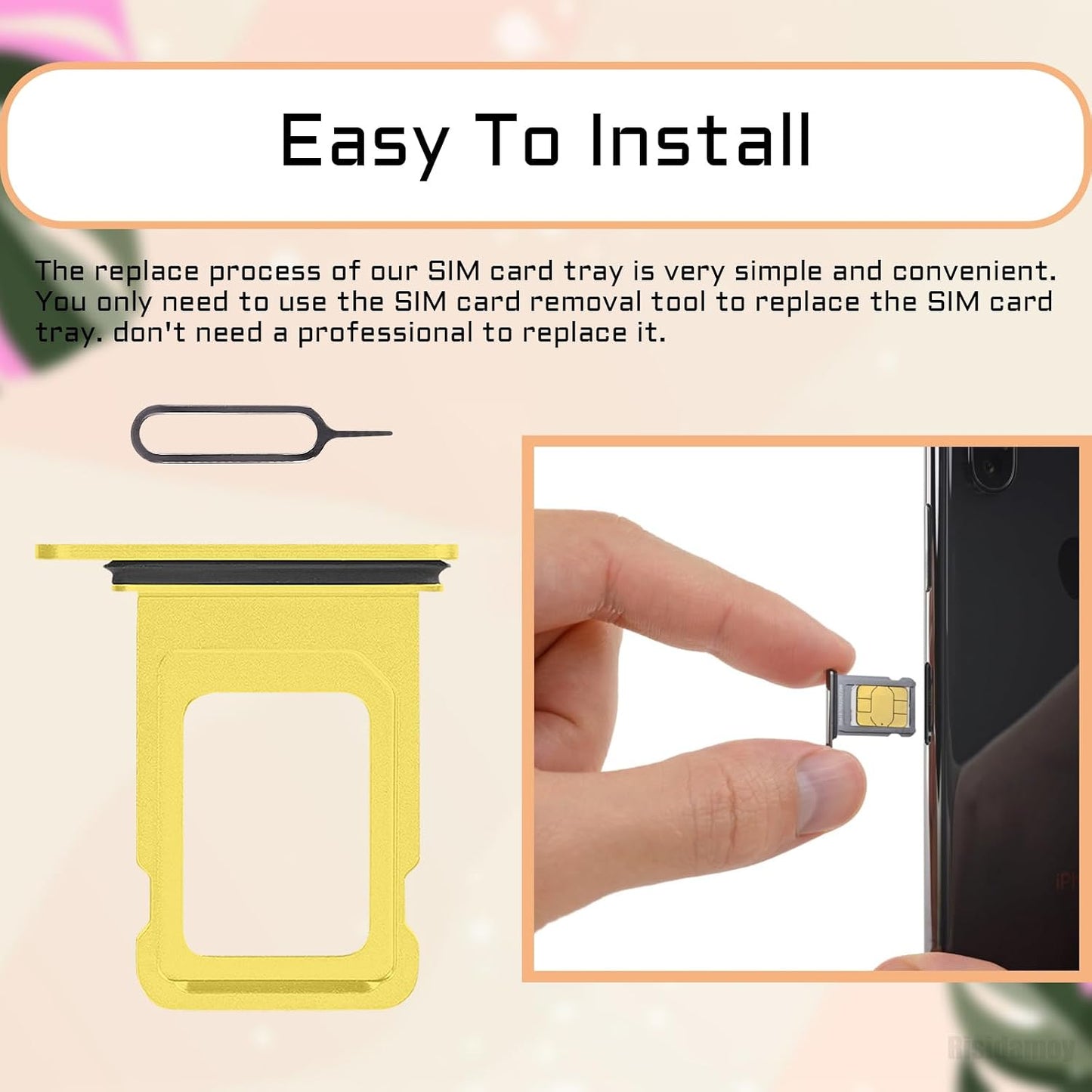 14 14 SIM Card Tray Holder Slot Replacement for iPhone (Yellow) with Waterproof Rubber Seal Ring and Removal Tool Open