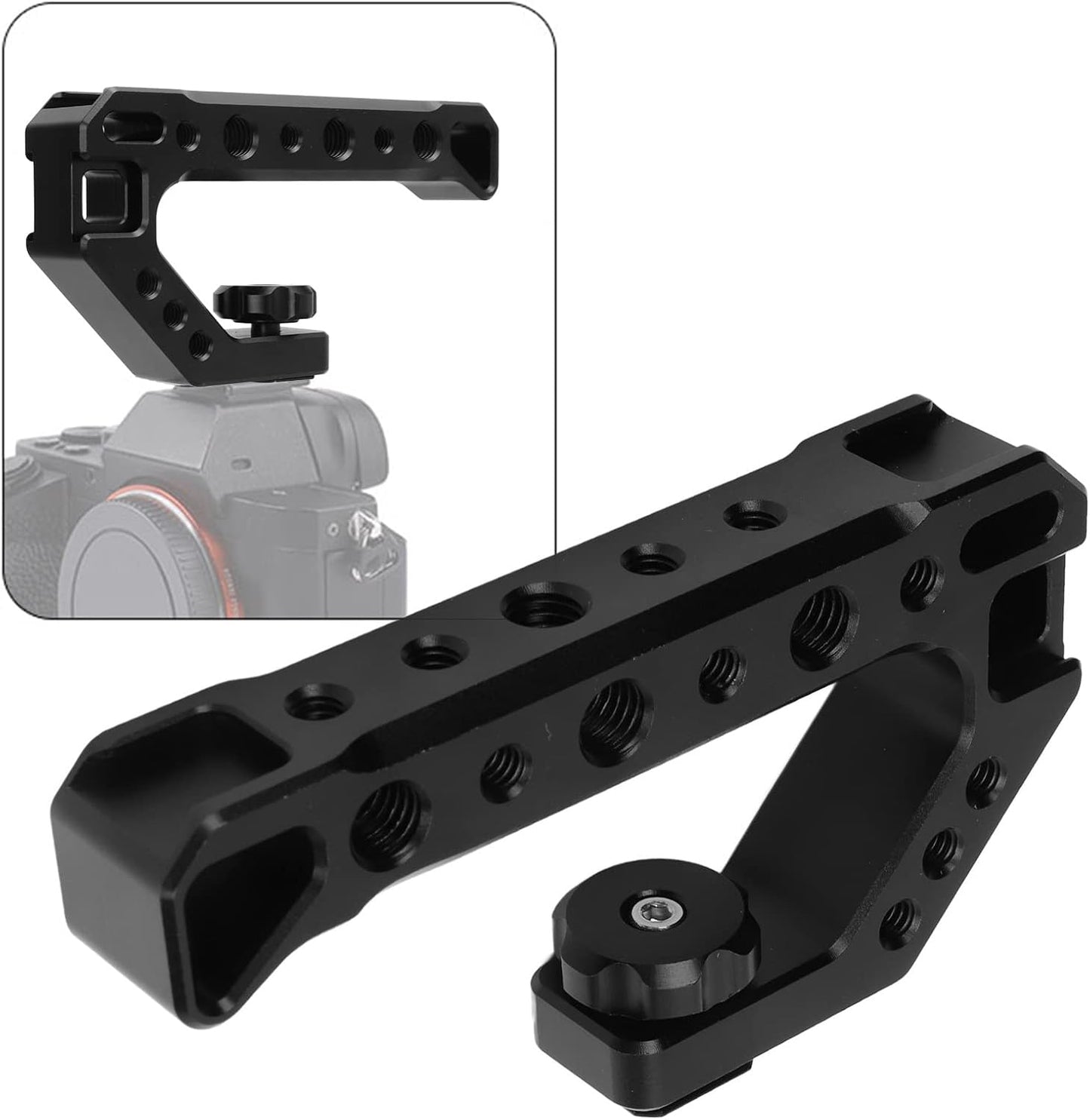 YuRui TENG SLR Camera Top Handle Grip for Mirrorless Cameras, Ergonomic Design with Multiple Screw Ports and Cold Shoe