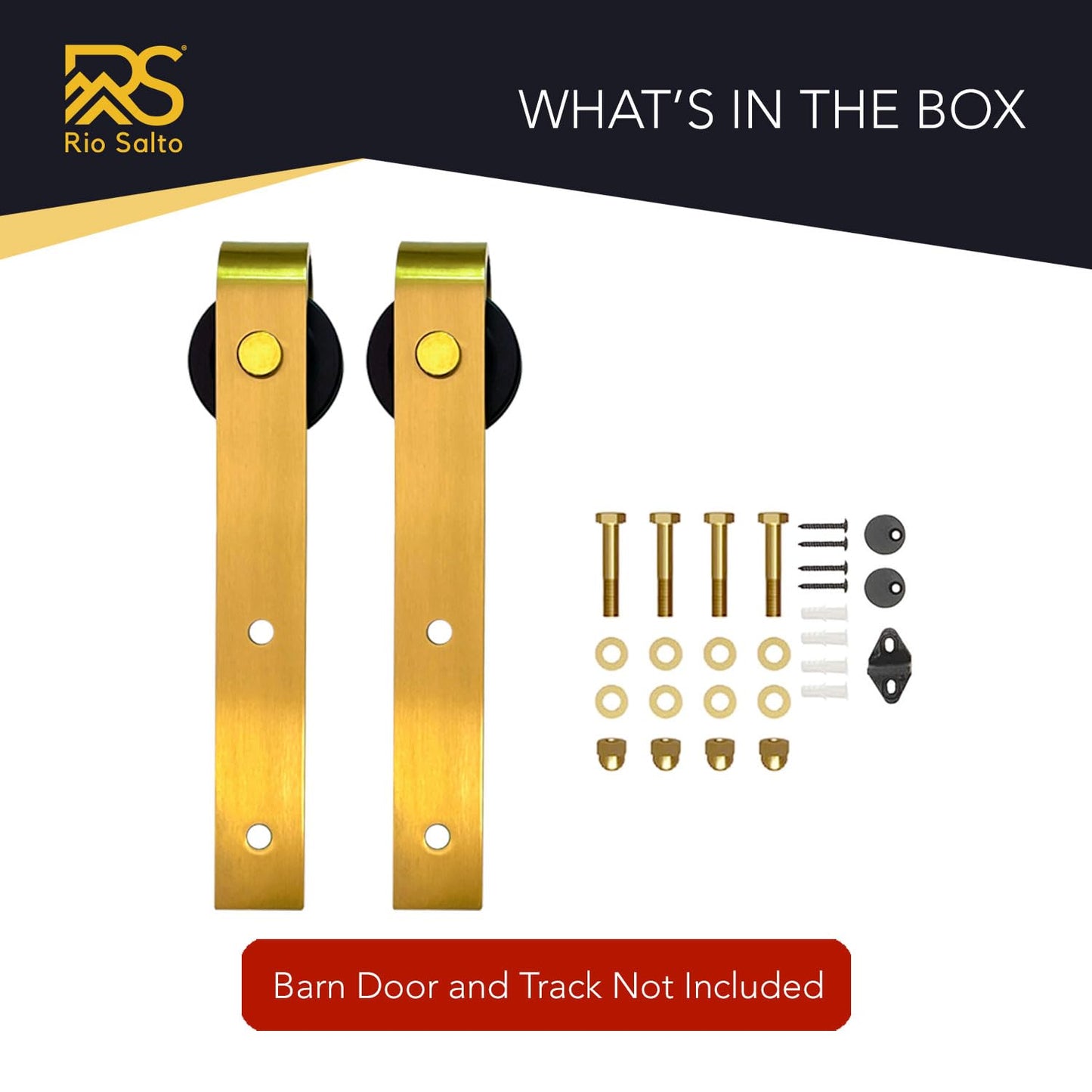 Rio Salto Brushed Brass Gold Barn Door Rollers – Extra Sliding Barn Door Hardware Kit for Interior Closet Pantry Doors – Fits 1 3/8" & 1 3/4" Panels, Supports 170 lbs – Track Not Included (Set of 2)