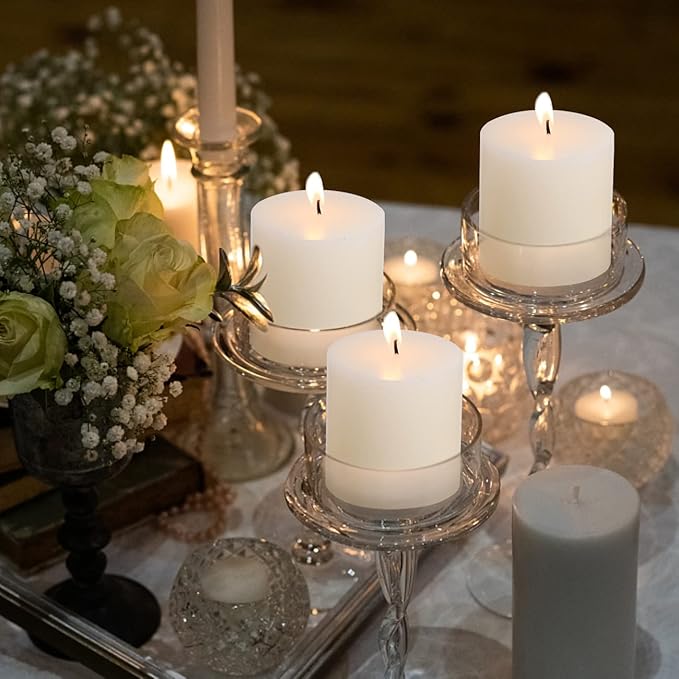 3×3 Ivory Pillar Candles Set of 3 Unscented Handpoured Weddings, Home Decoration, Restaurants, Spa, Church Smokeless Cotton Wick - Ivory 90 Hour