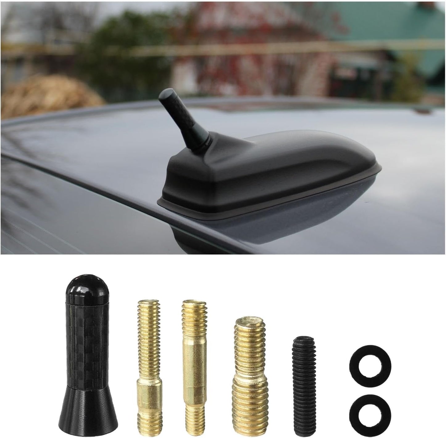 Sylvil 1.37" Car Short Antenna, Aluminum Radio Antennas Replacement, Carbon Fiber Antenna Kit with Screws, AM/FM Roof
