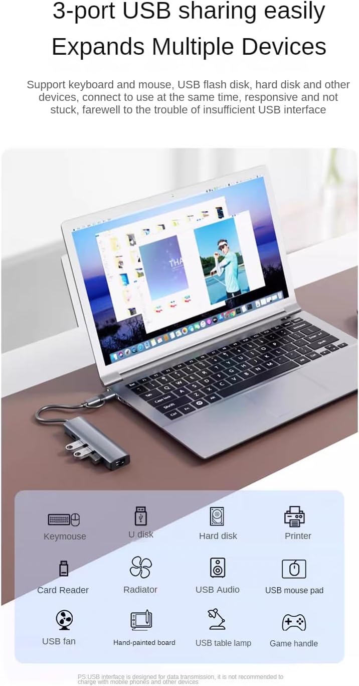 HBFQMDJLX 6-in-2 3.2 3 3.2 3.2,1000Mbps RJ45, USB Hub Docking Station, USB Ports, Gigabit Ethernet, USB-C Power
