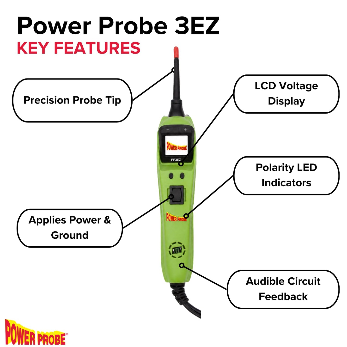 Power Probe PP3EZCS Circuit Tester with Learning and Diagnostics Mode for Easy Automotive Electrical and Component Testing for 12 to 24 Volts Electrical Systems – Tool Only (Green)