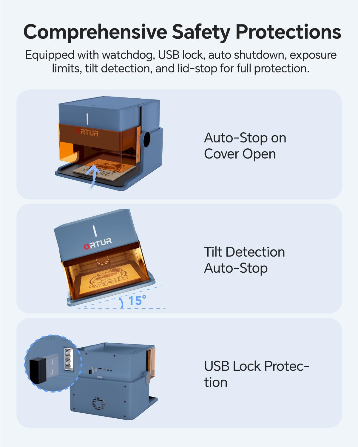 Ortur R1 5000mW Portable Laser Engraver and Cutter, Class 1 Foldable Laser Engraver, Exquisite Gift Box Packaging, APP Control Laser Engraver for Wood, Leather, Glass, Cloth (Misty Blue)